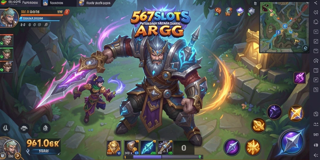 Screenshot gameplay 567SLOTS menampilkan pertarungan epik dalam dunia fantasi.