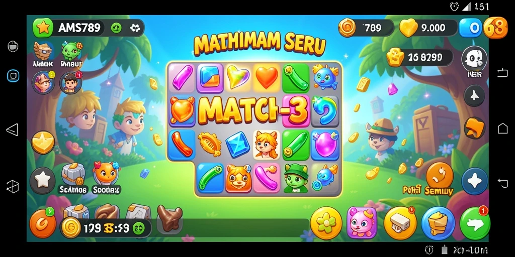 Tampilan gameplay seru dan penuh warna dari AMS789 Match-3.