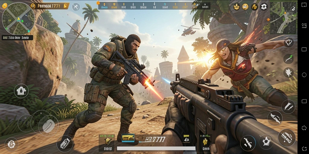Screenshot menunjukkan aksi mendebarkan dalam gameplay ER777.