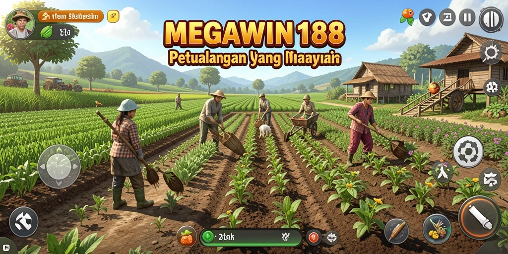 Tampilan gameplay MEGAWIN188 yang menakjubkan di lahan pertanian.