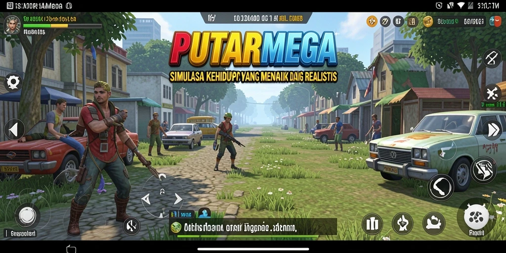 Screenshot utama PUTARMEGA menampilkan gameplay simulasi yang interaktif dan menarik.