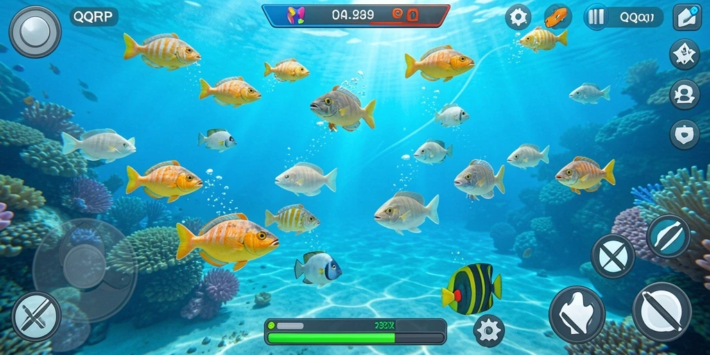 Tampilan gameplay QQRP yang seru saat menembak ikan.