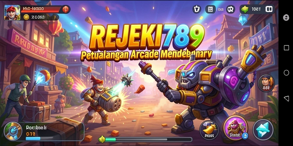 Screenshot gameplay REJEKI789 menampilkan aksi seru dan karakter berwarna-warni.