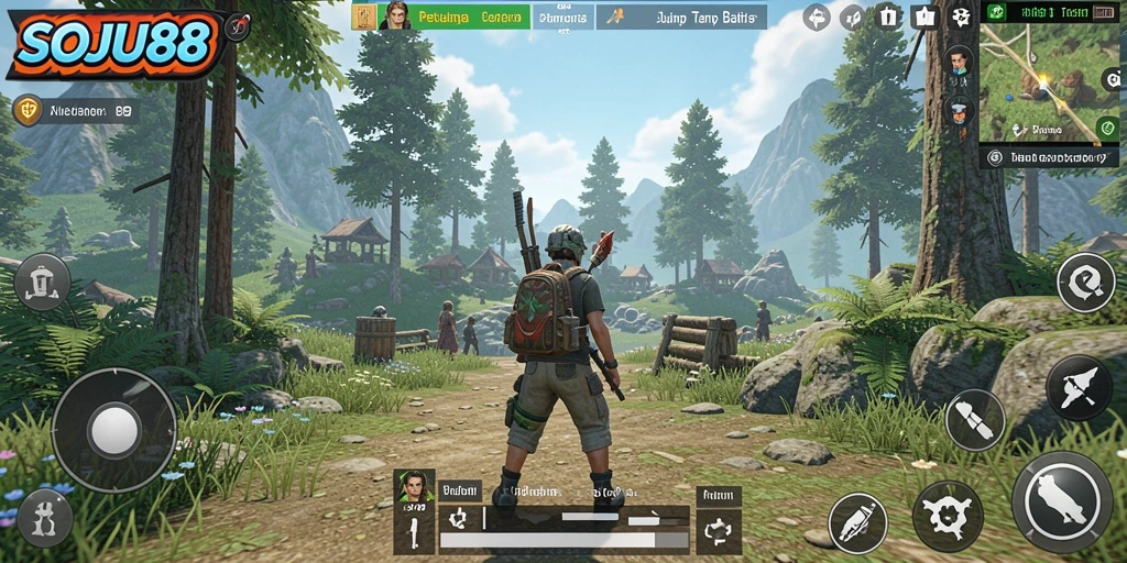 Screenshot SOJU88 menunjukkan suasana petualangan yang seru di dunia terbuka.