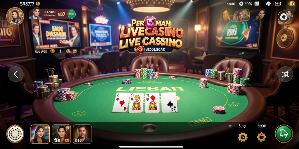 Screenshot gameplay SR877 menampilkan dealer langsung yang profesional dalam suasana kasino.
